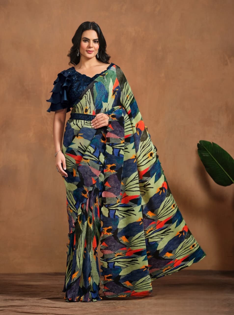 Multicolor Pure Satin Silk Digital Printed Saree