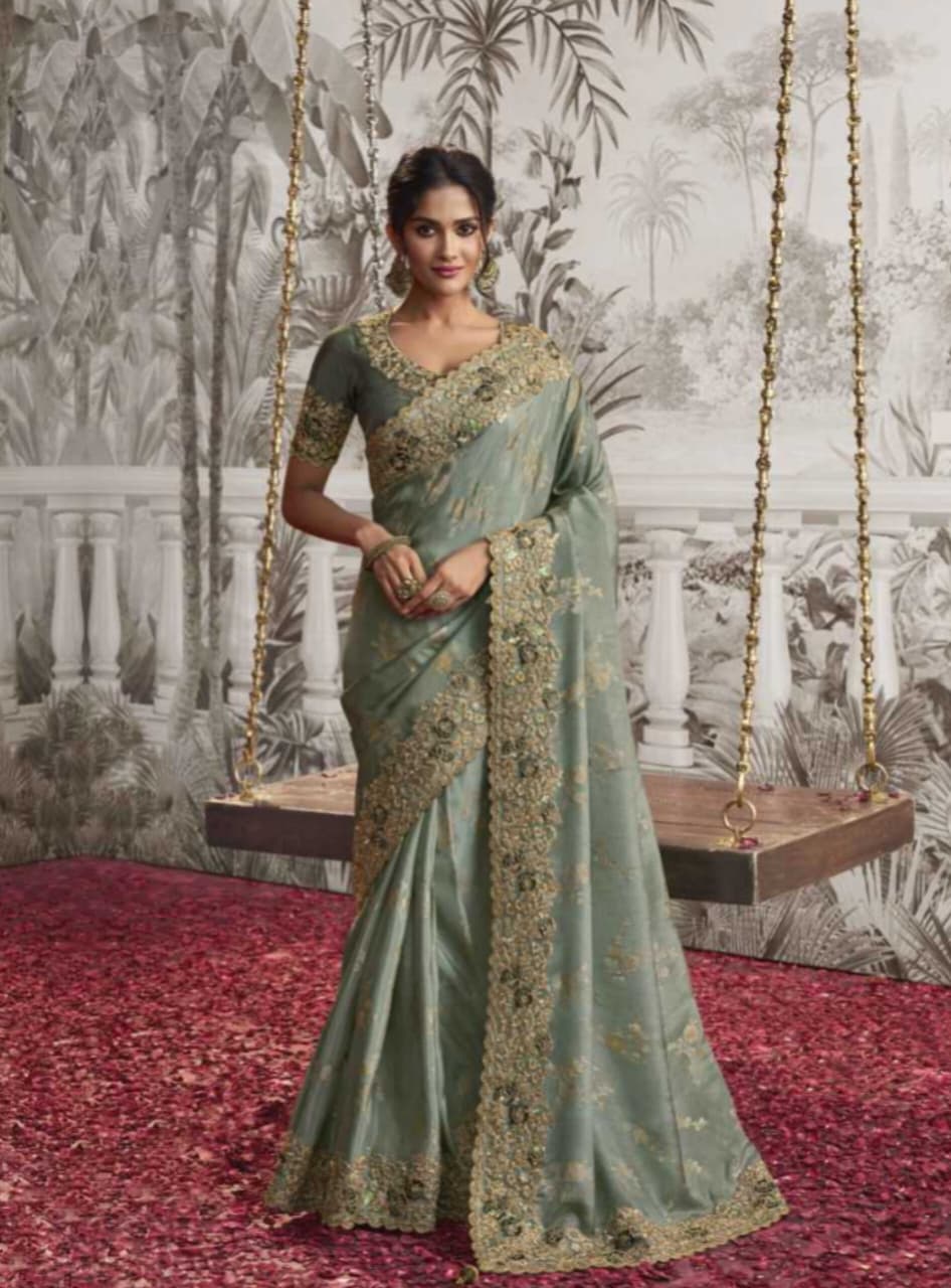 Mint Green Soft Fancy Zari Embroidered Saree