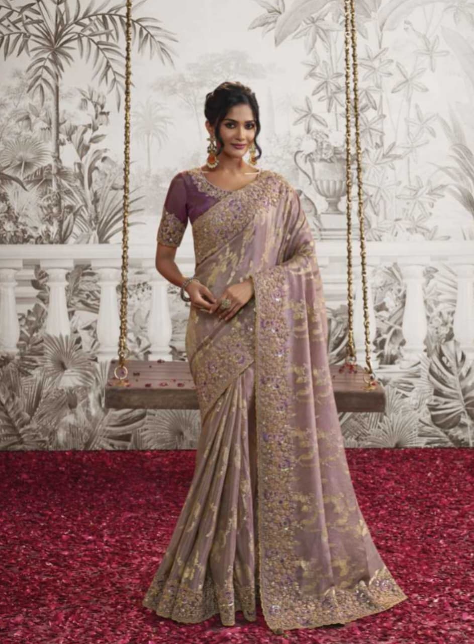 Mauve Soft Fancy Zari Embroidered Saree