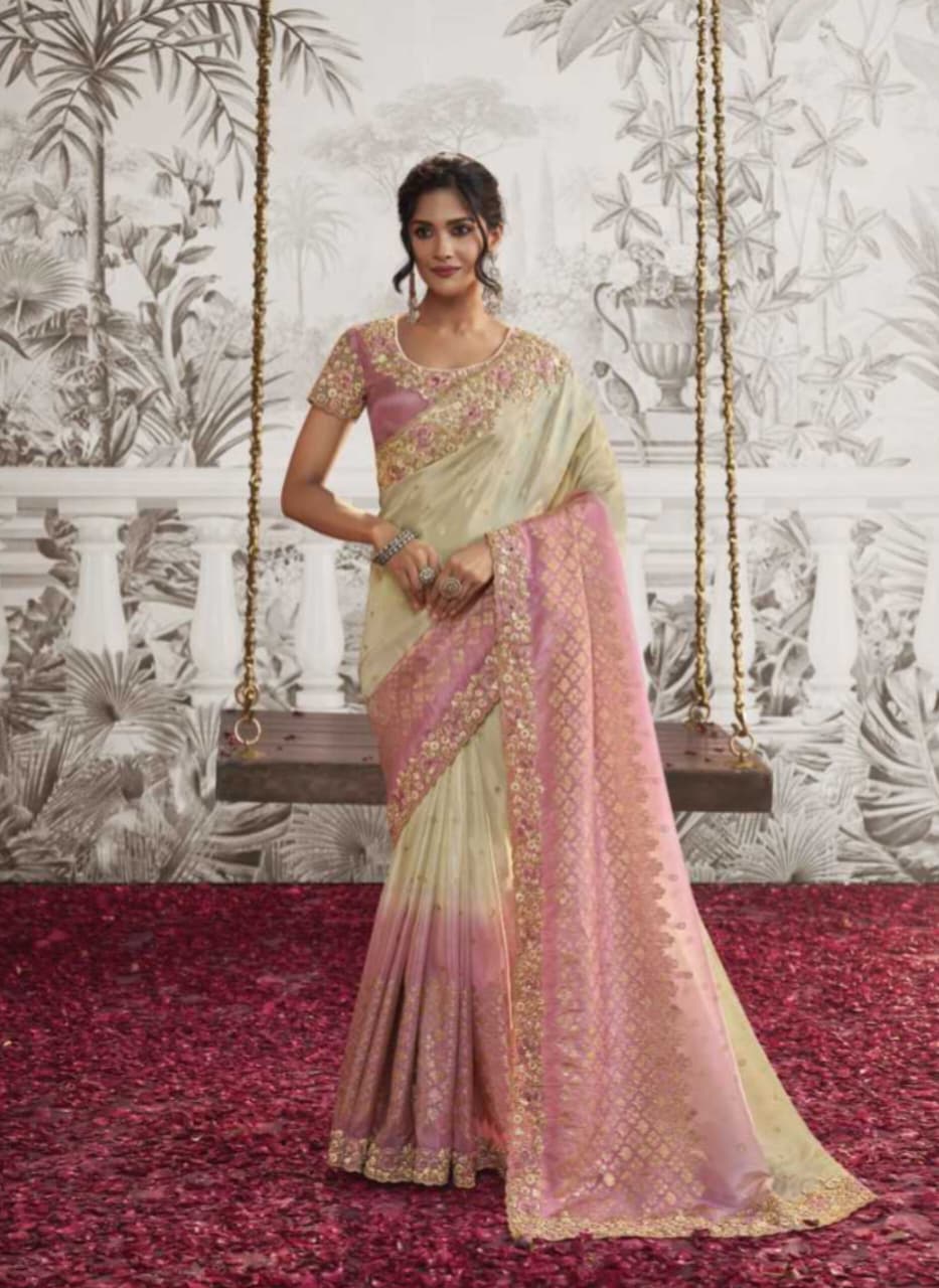 Pink Soft Fancy Zari Embroidered Saree