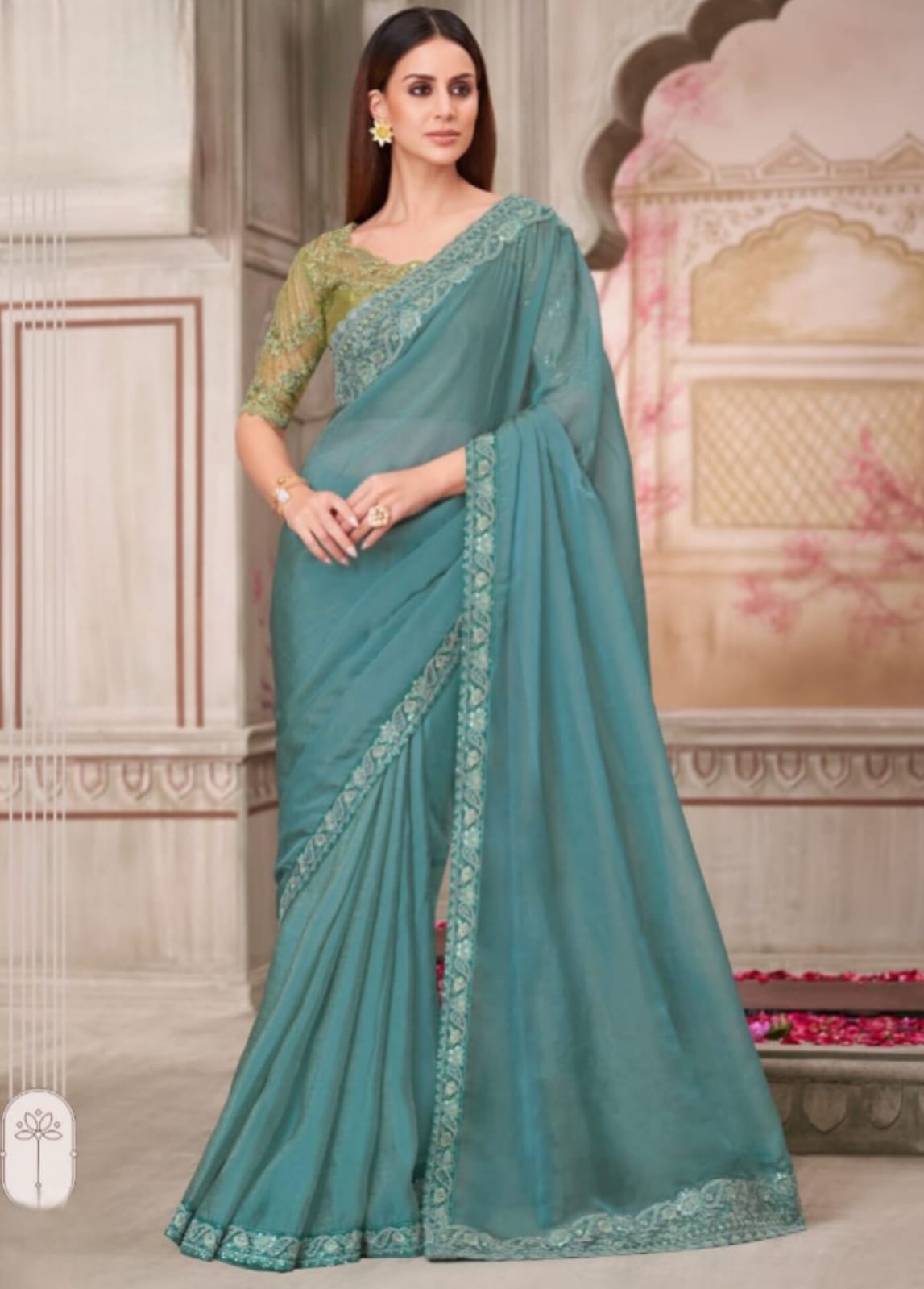 Rainbow Georgette Silk Tussar Silk Handwork Saree