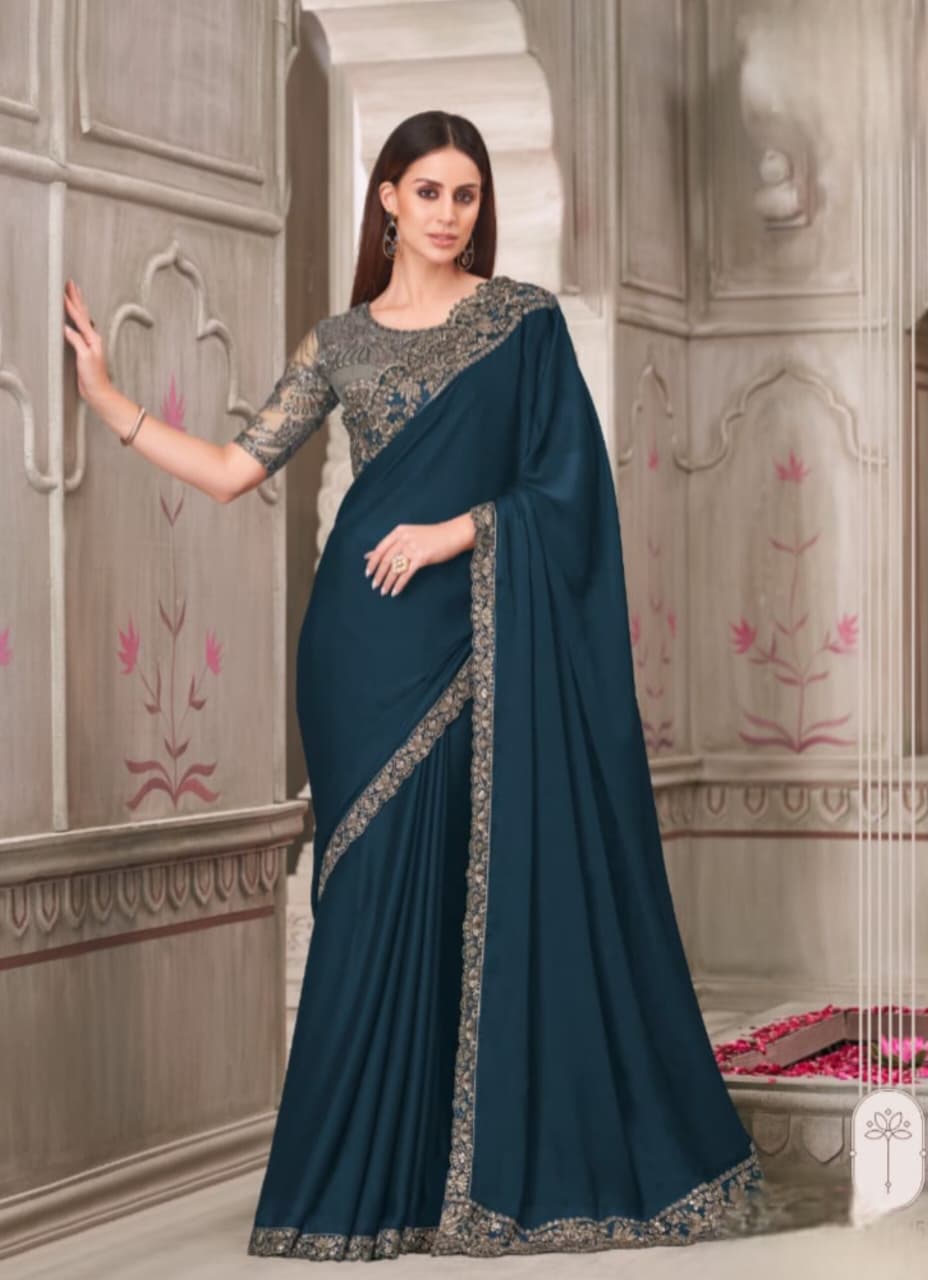 Fiona Satin Georgette Silk Tussar Silk Handwork Saree
