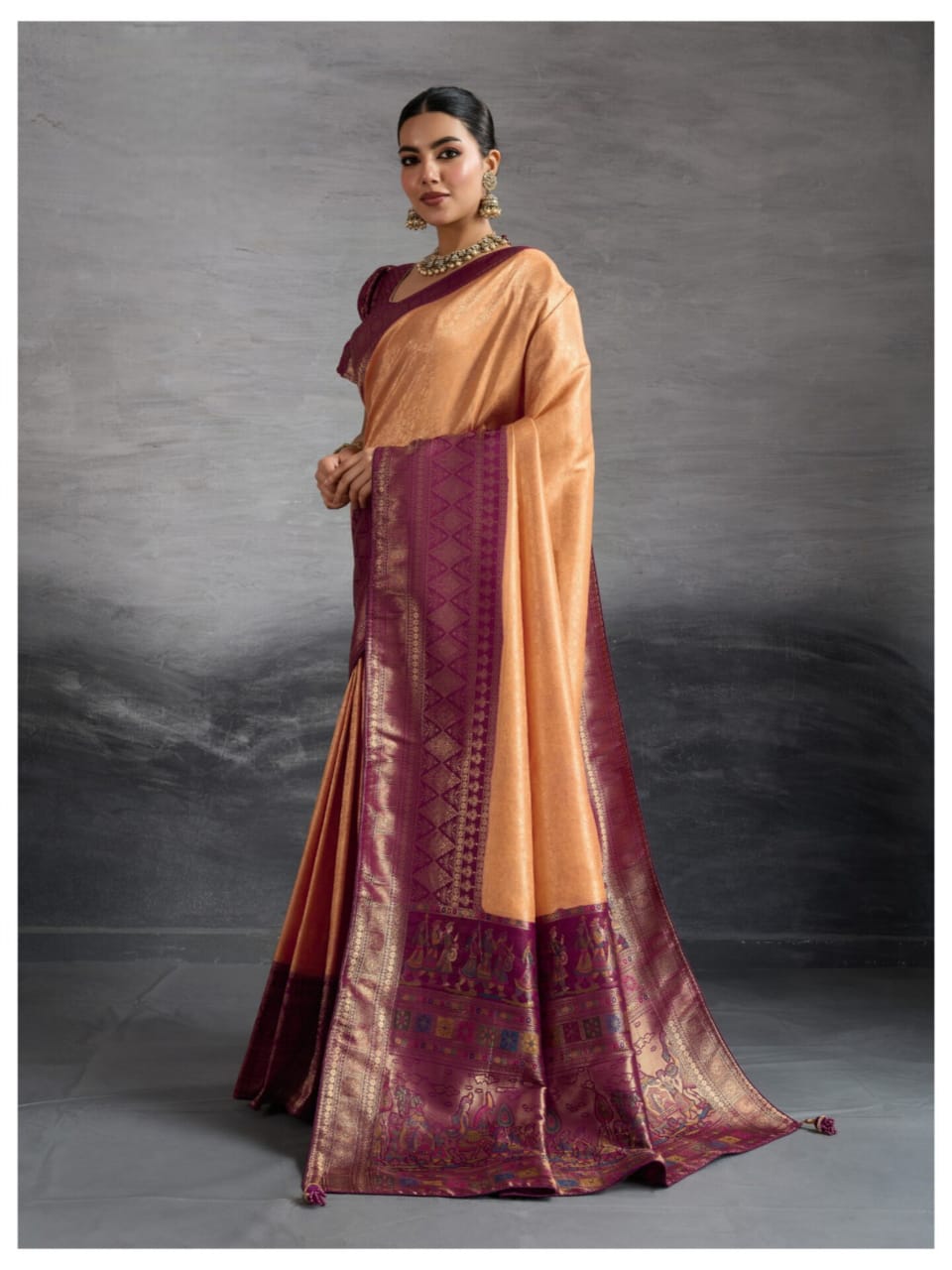 Orange Kanjivaram Soft Silk Hand Dyed Zari Woven Saree