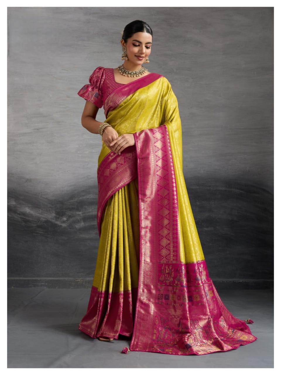 Yellow Kanjivaram Soft Silk Hand Dyed Zari Woven Saree