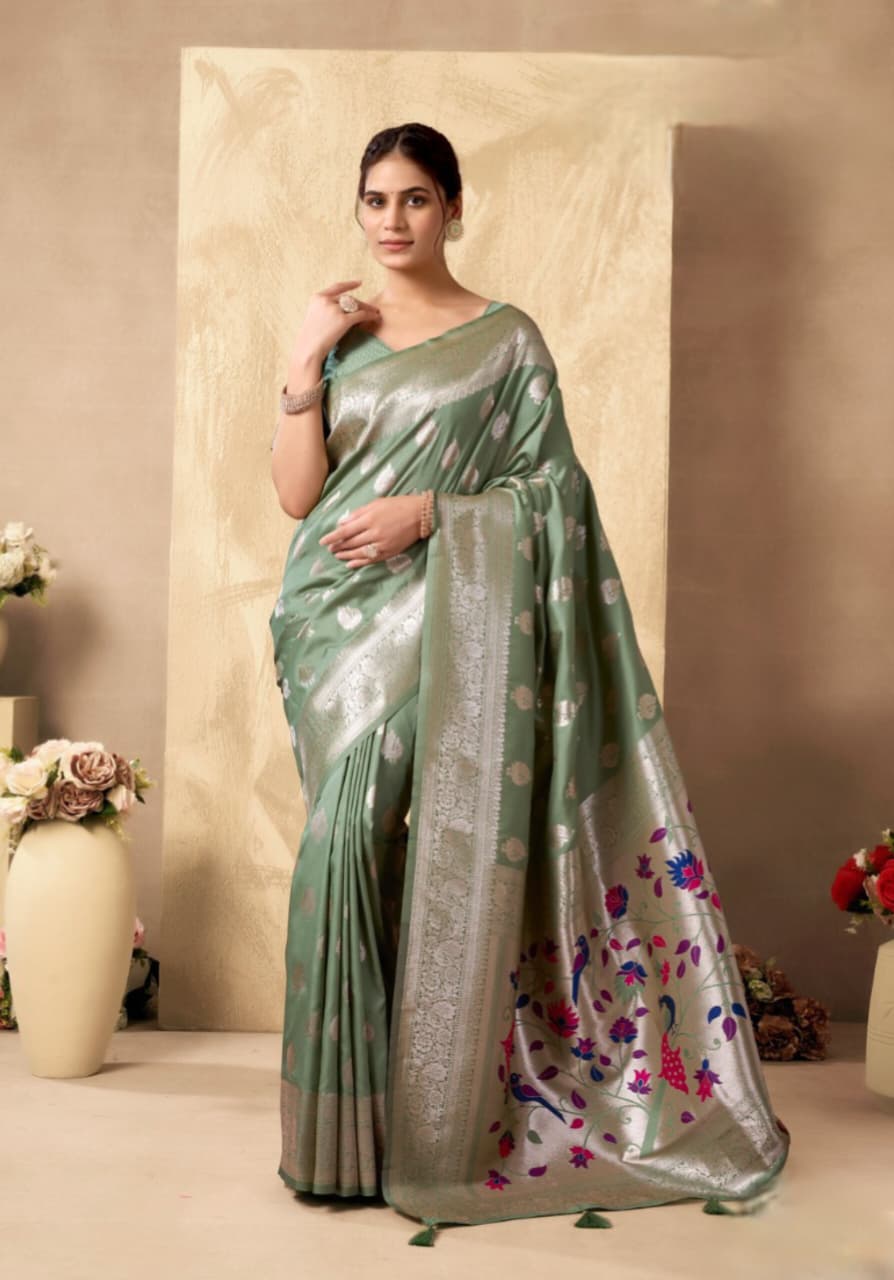 Green Peacock Pallu Silk Zari Work Saree