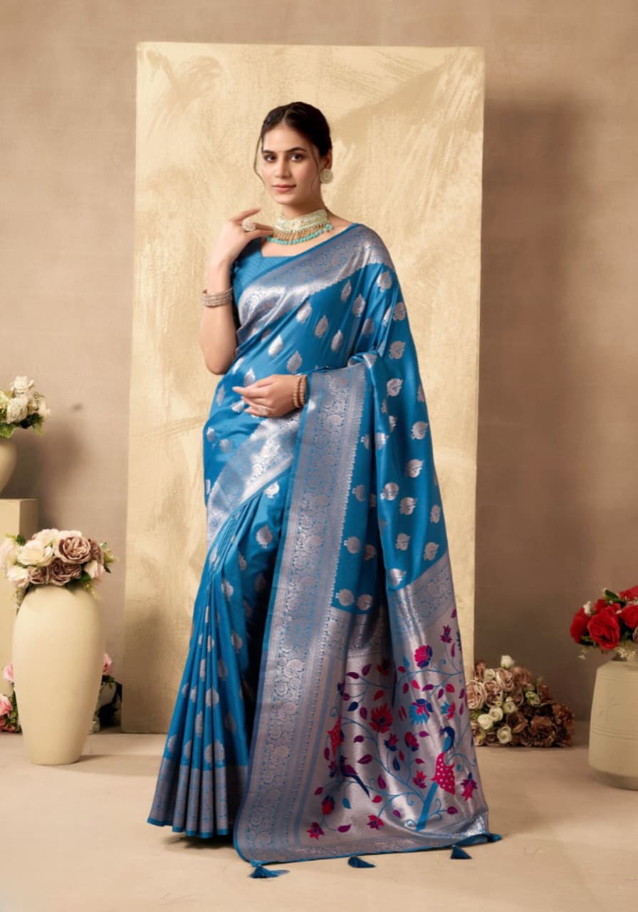 Blue Peacock Pallu Silk Zari Work Saree