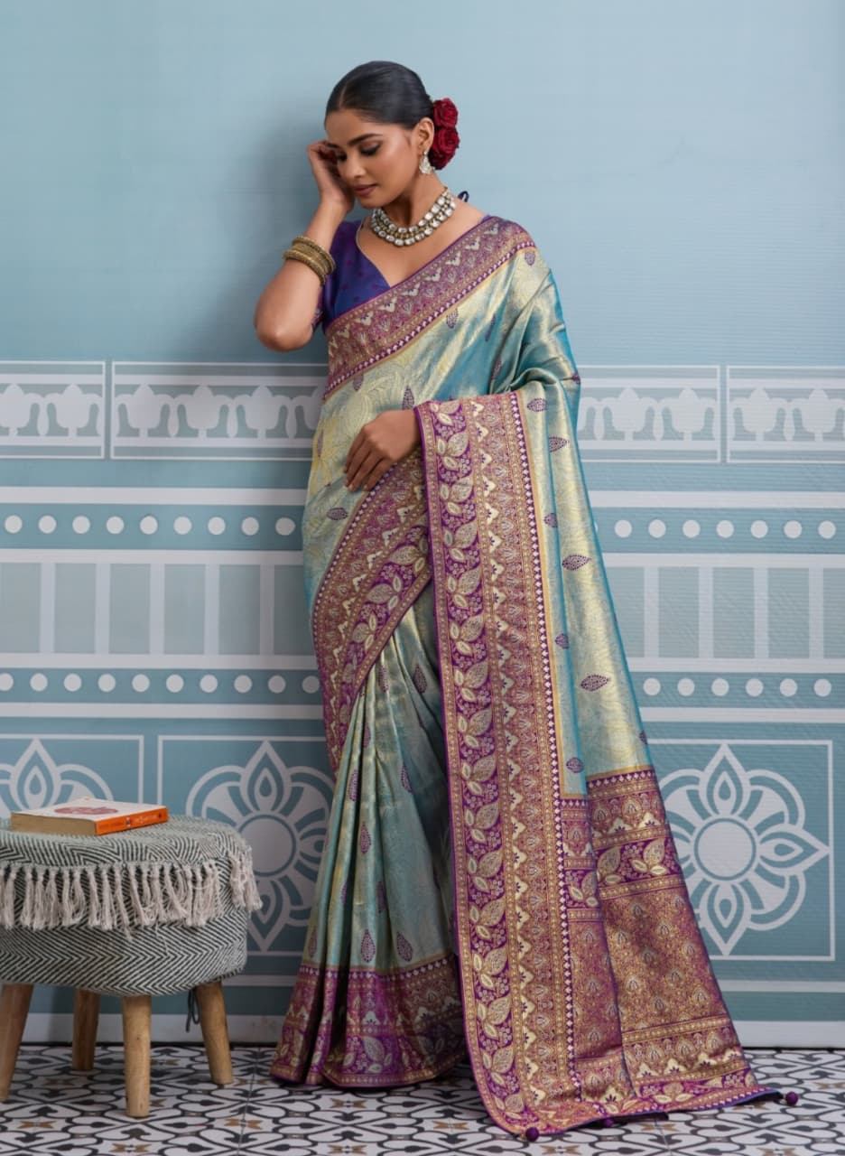Sea Green Kanjivaram Soft Silk Zari Thread Meenakari Weaving Saree