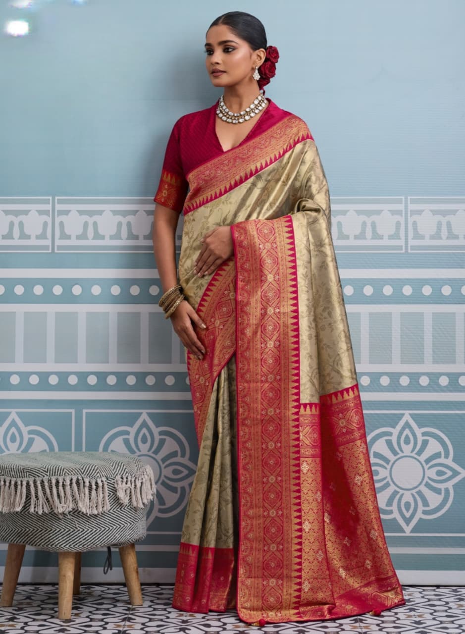Maroon Kanjivaram Soft Silk Zari Thread Meenakari Weaving Saree