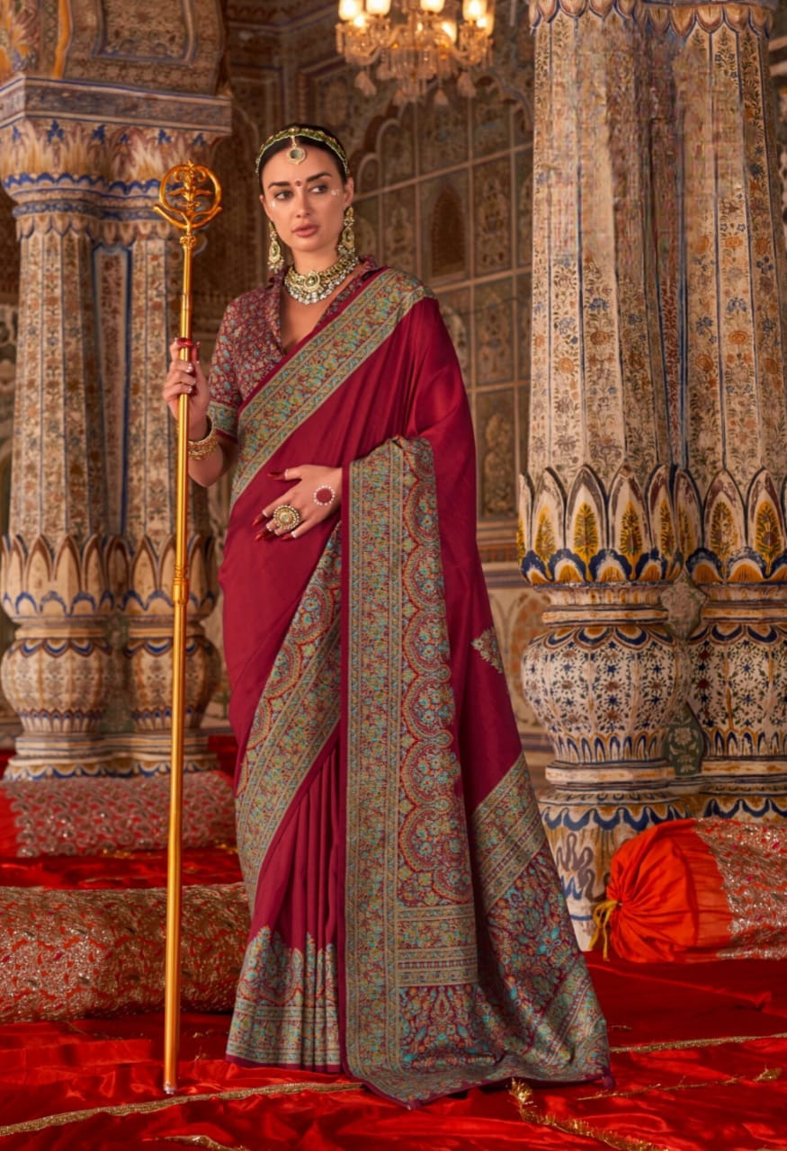 Maroon P.V Silk H.B Luxury Print Saree