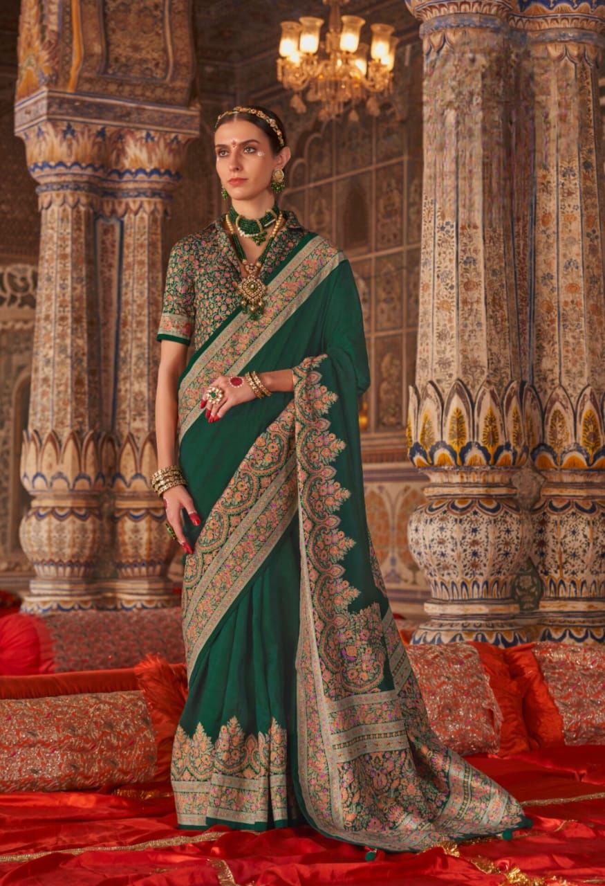 Green P.V Silk H.B Luxury Print Saree