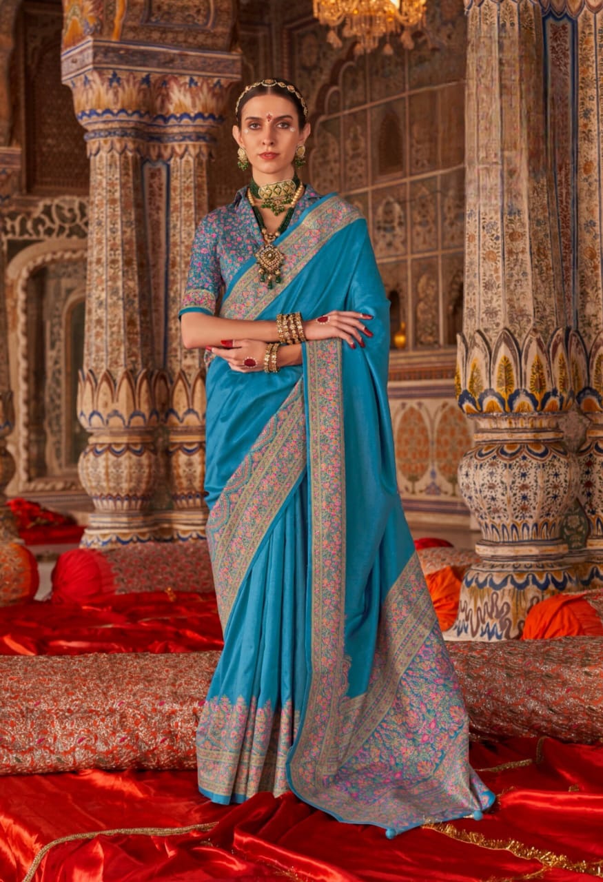 Blue P.V Silk H.B Luxury Print Saree