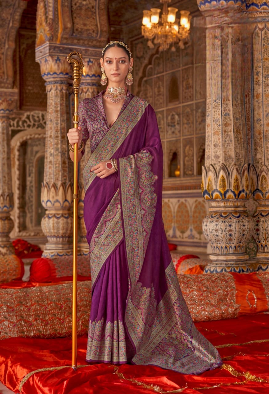 Purple P.V Silk H.B Luxury Print Saree