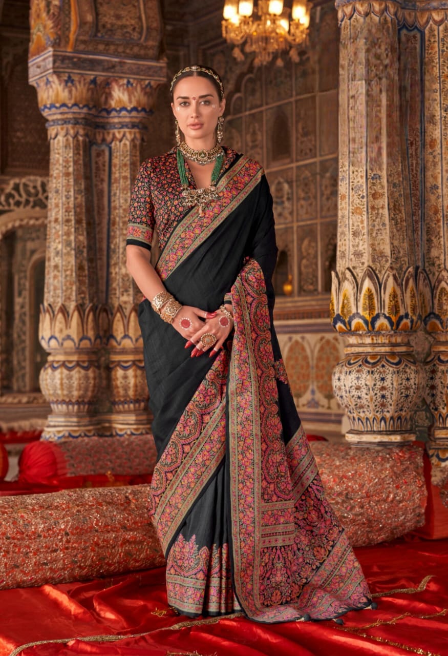 Black P.V Silk H.B Luxury Print Saree