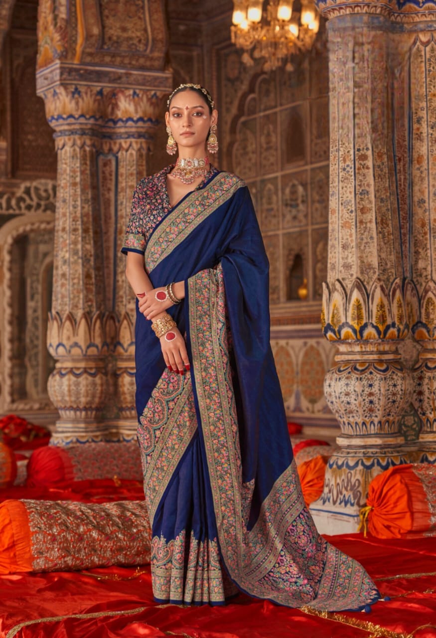 Navy Blue P.V Silk H.B Luxury Print Saree