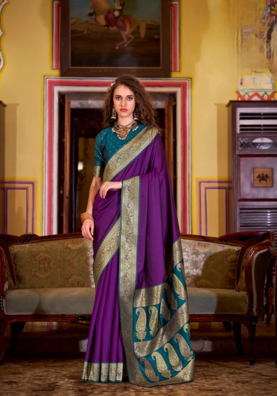 Purple Soft Silk Weaving Contrast Border Saree