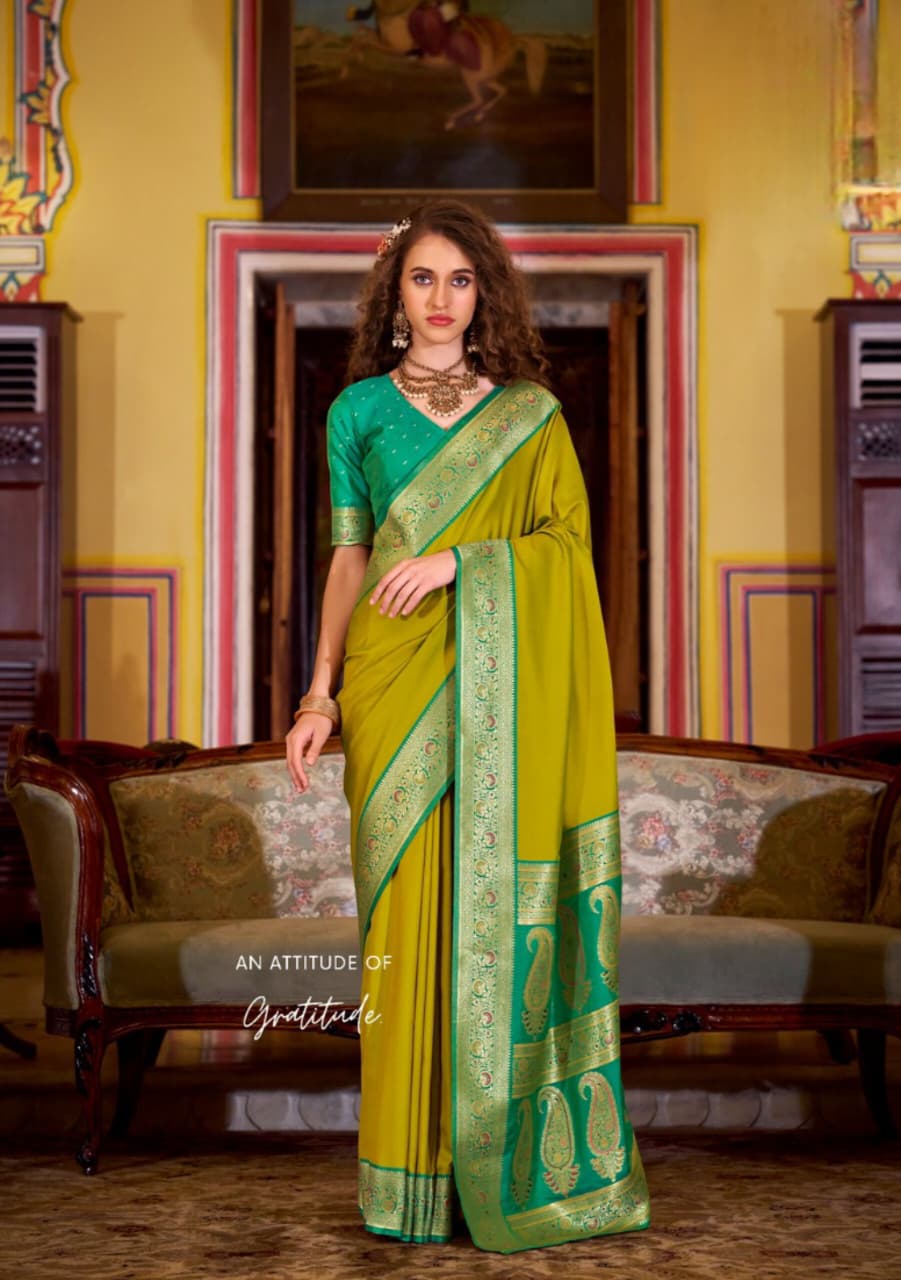 Yellow Soft Silk Weaving Contrast Border Saree