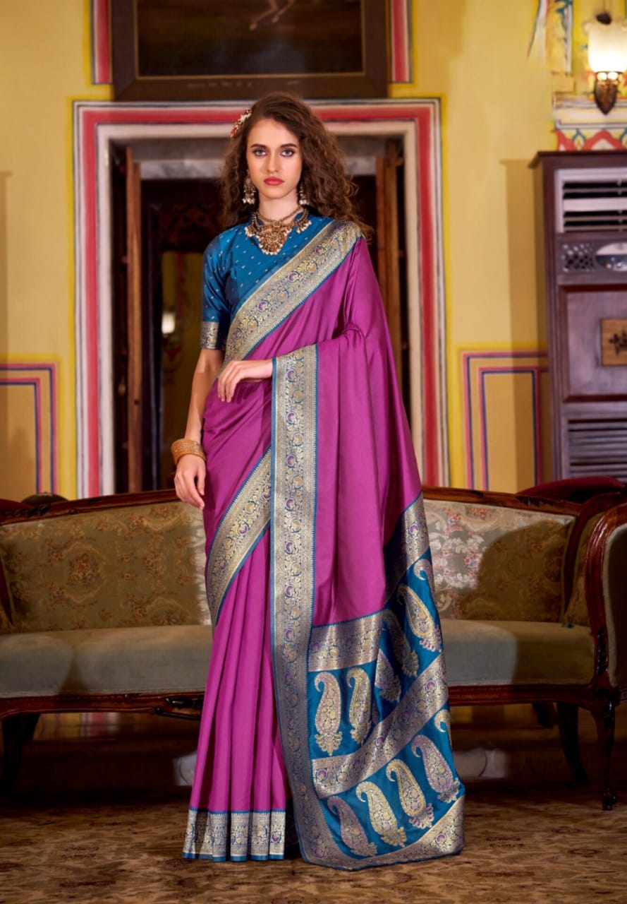 Magenta Soft Silk Weaving Contrast Border Saree