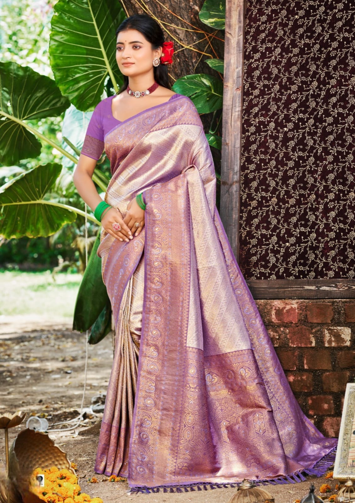 Purple Kanjivaram Silk Weaving Work Saree