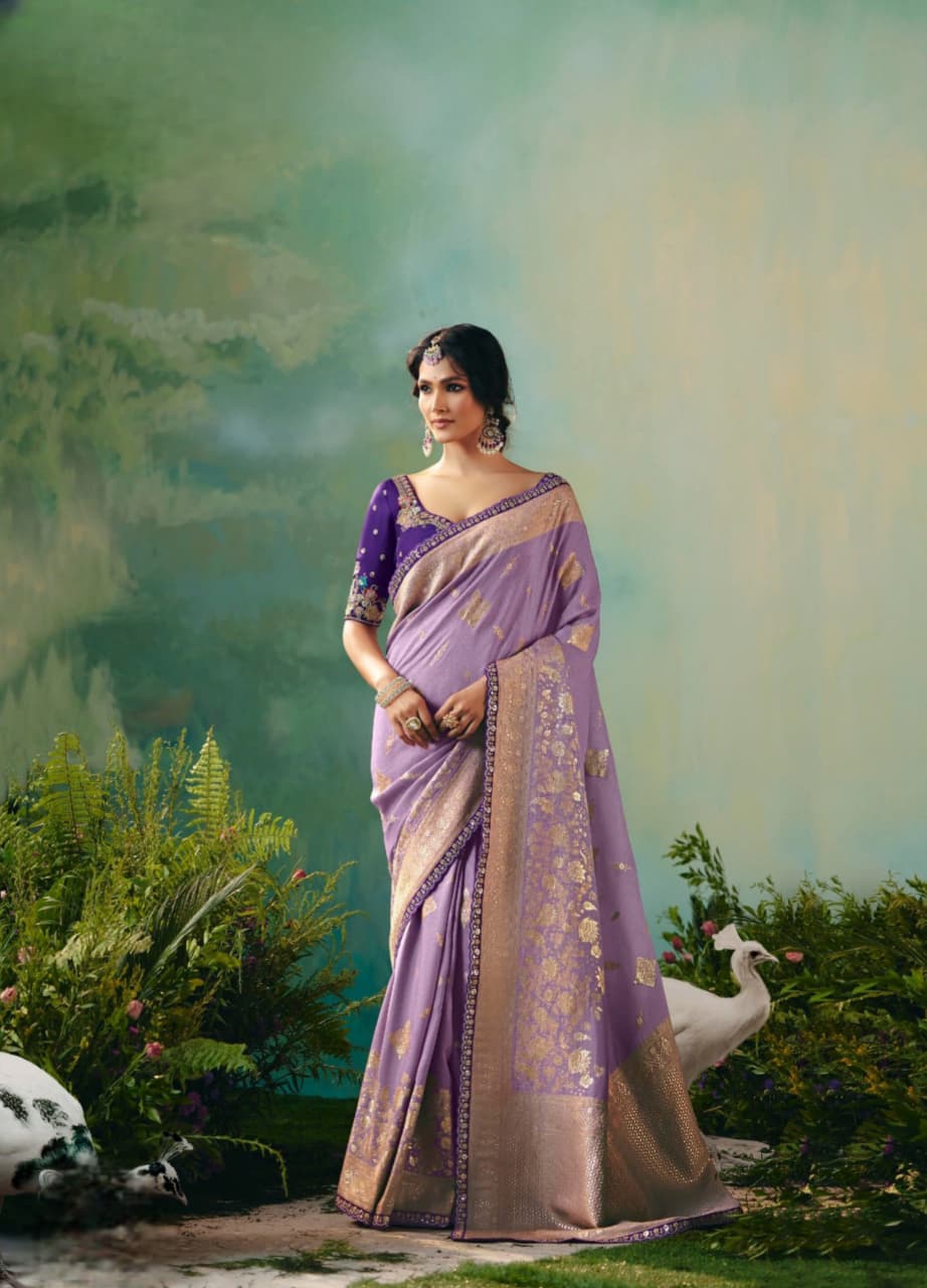 Lavender Dola Silk Zari Embroidered Saree