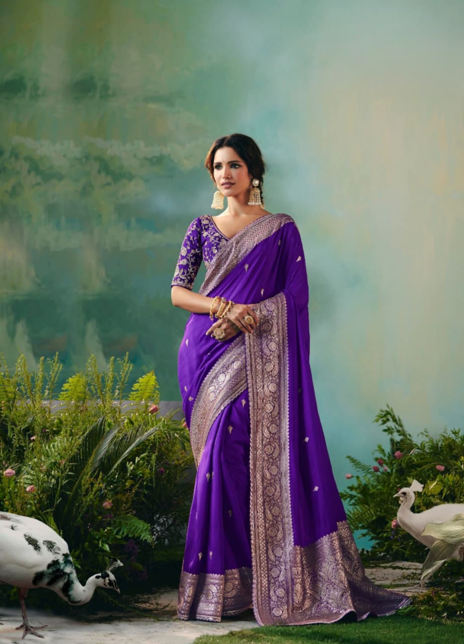 Purple Dola Silk Zari Embroidered Saree