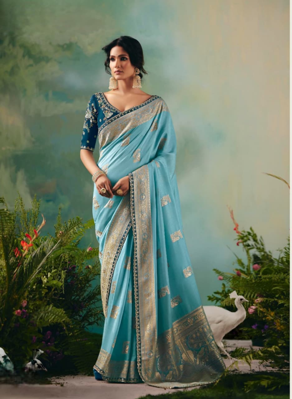 Blue Dola Silk Zari Embroidered Saree