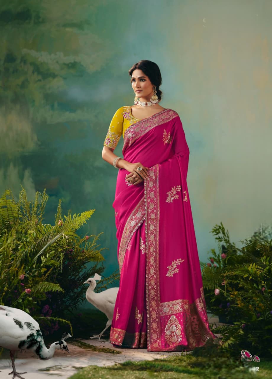 Pink Dola Silk Zari Embroidered Saree
