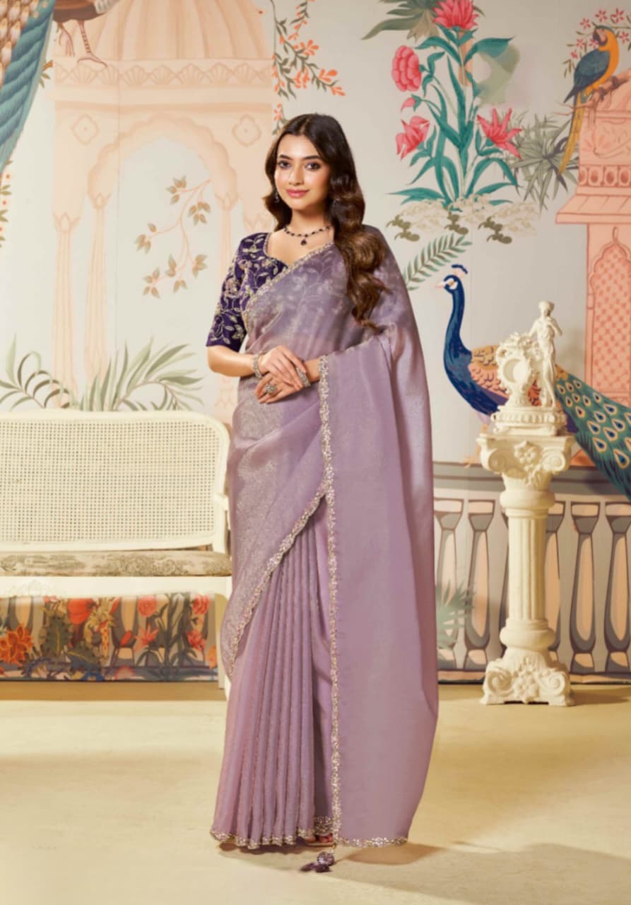 Lilac Zari Organza Silk Dual Sequence Saree