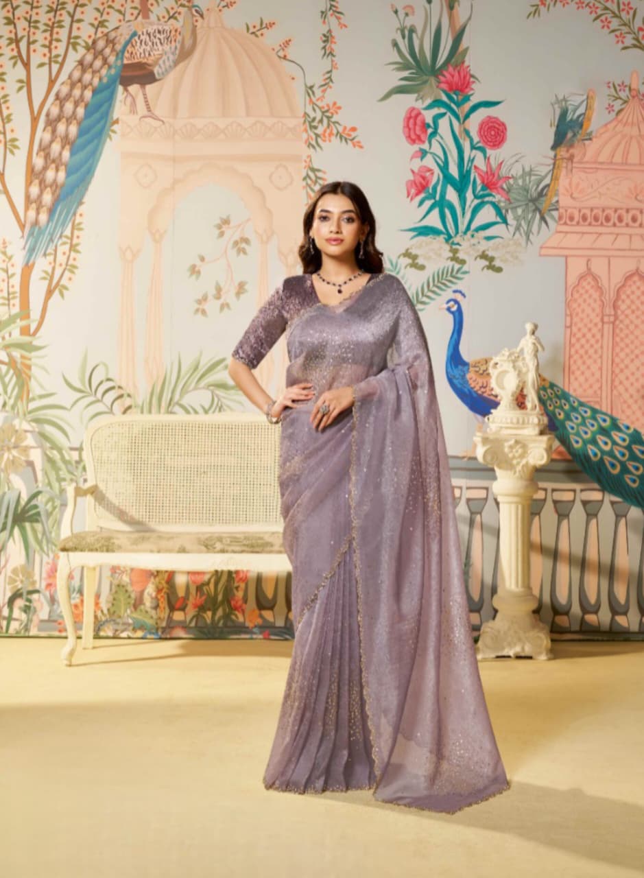 Purple Zari Organza Silk Dual Sequence Saree