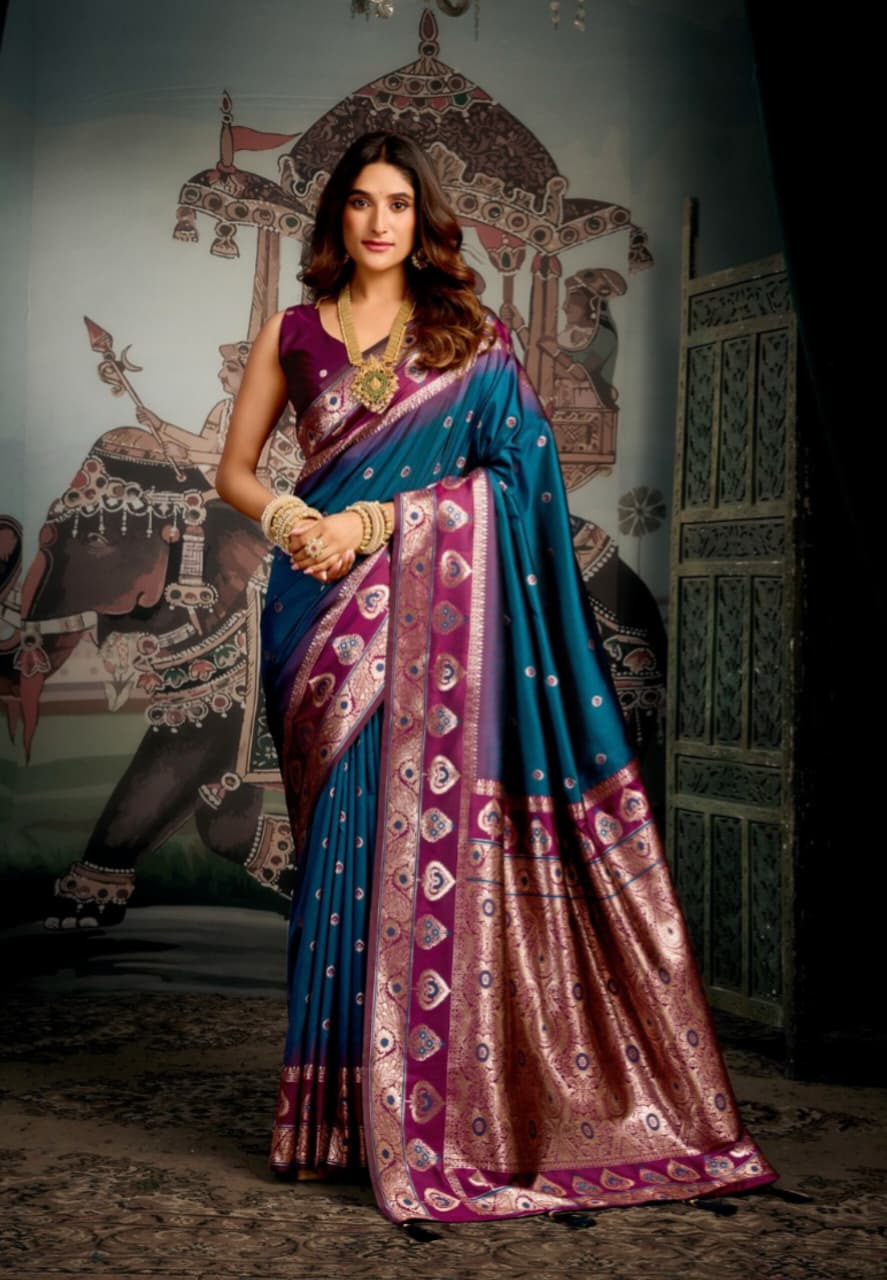 Blue Premium Soft Silk Mina Work Saree
