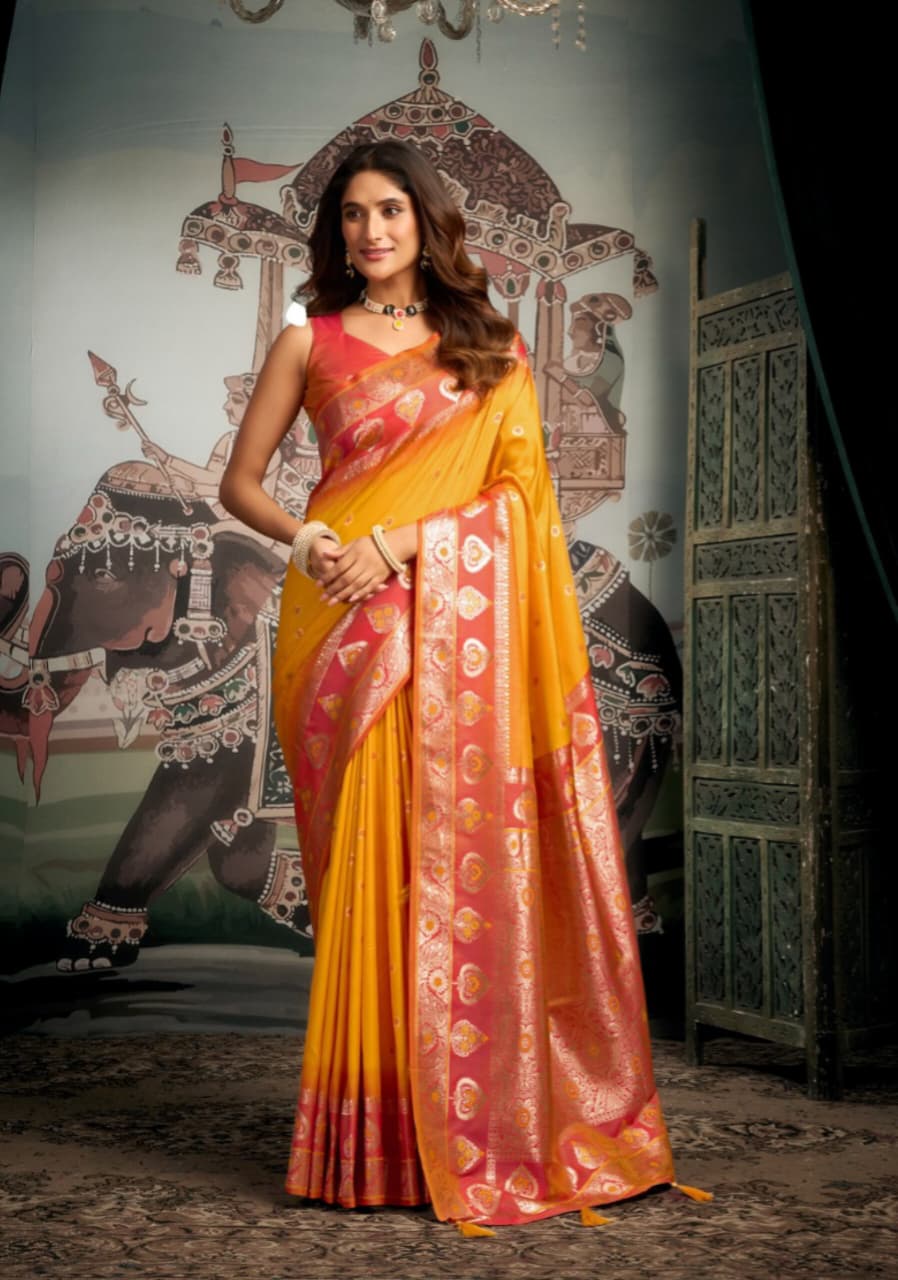 Yellow Premium Soft Silk Mina Work Saree