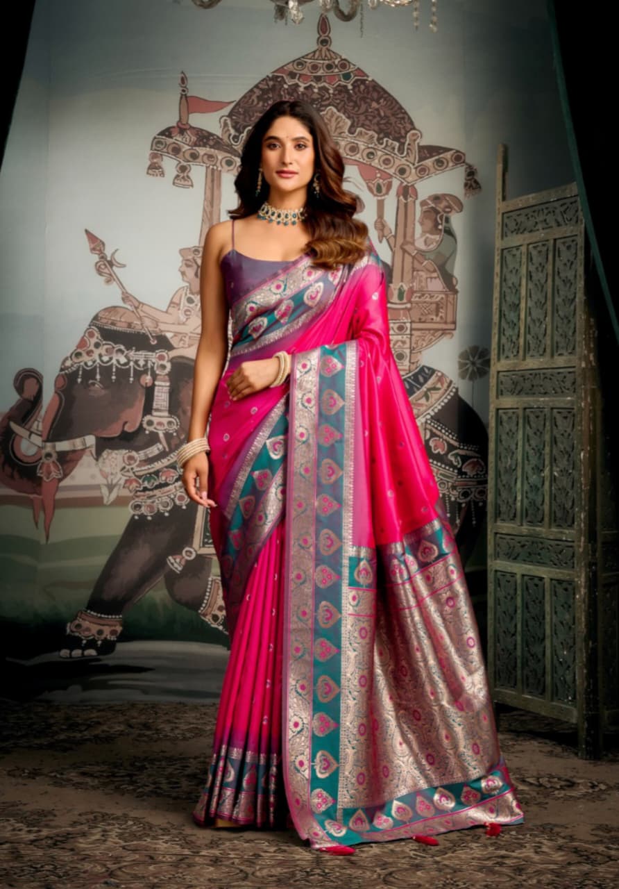 Pink Premium Soft Silk Mina Work Saree