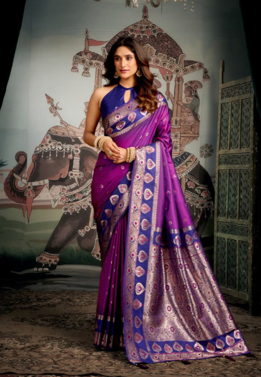 Purple Premium Soft Silk Mina Work Saree