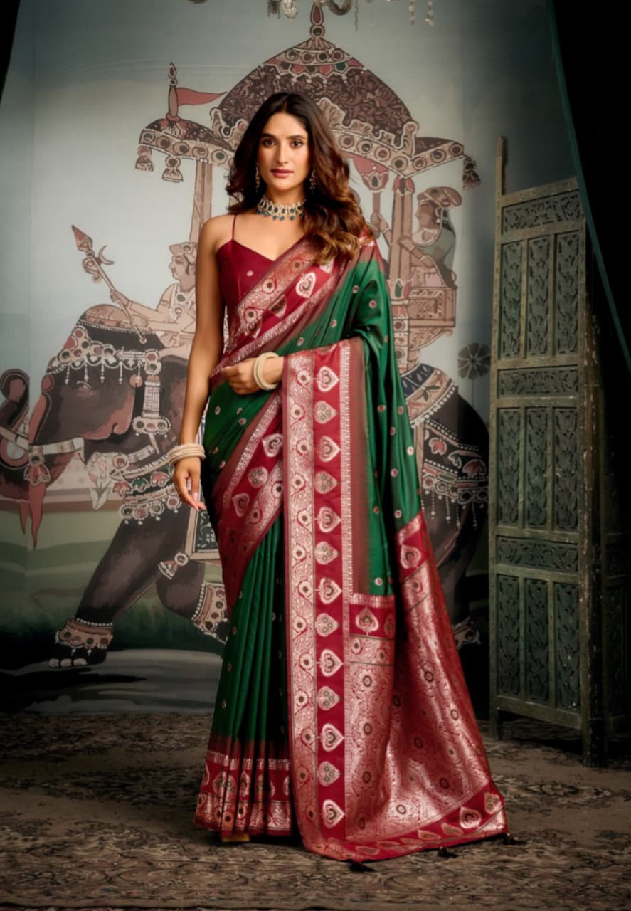 Green Premium Soft Silk Mina Work Saree