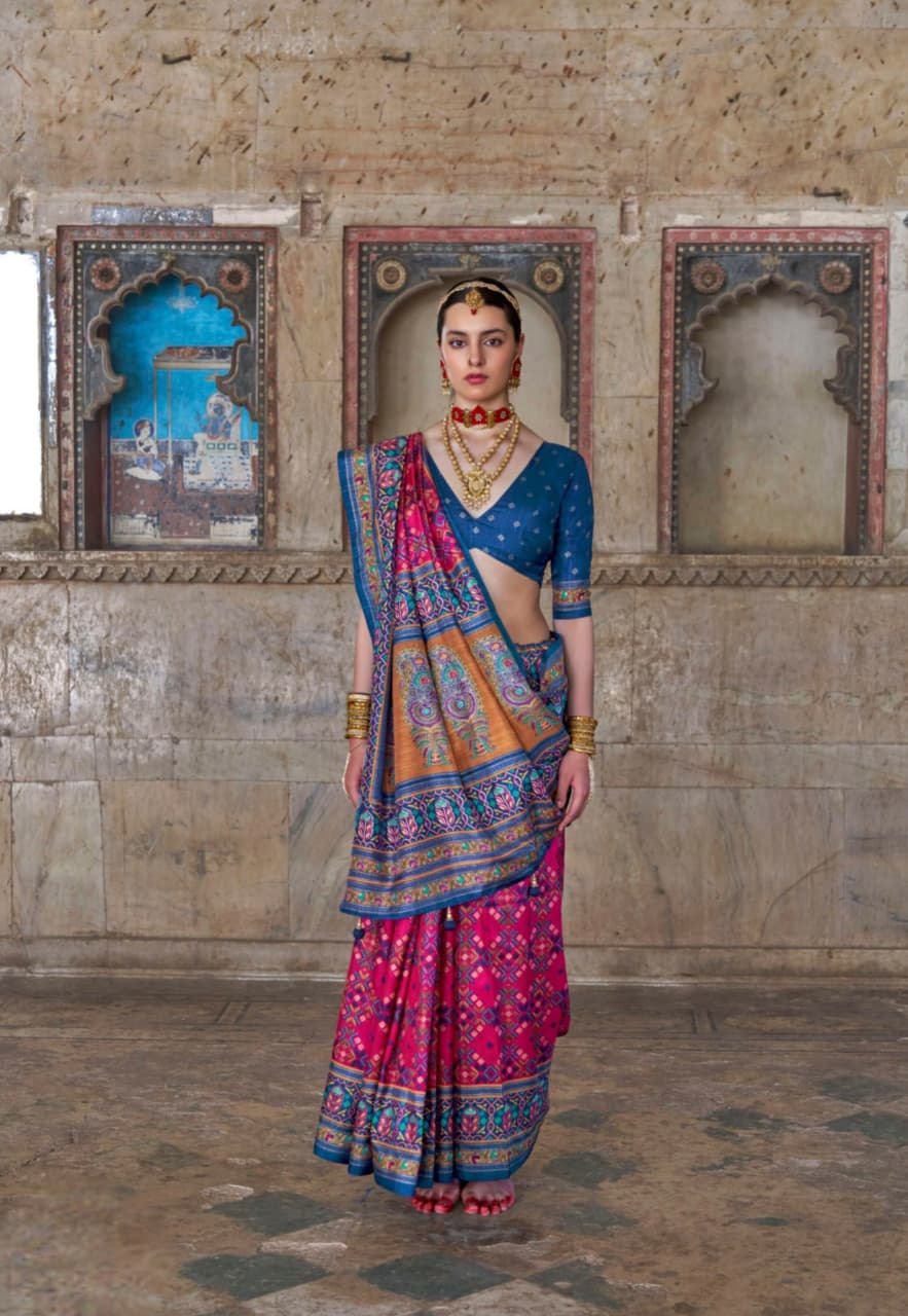 Pink Pv Silk Luxury Print Saree