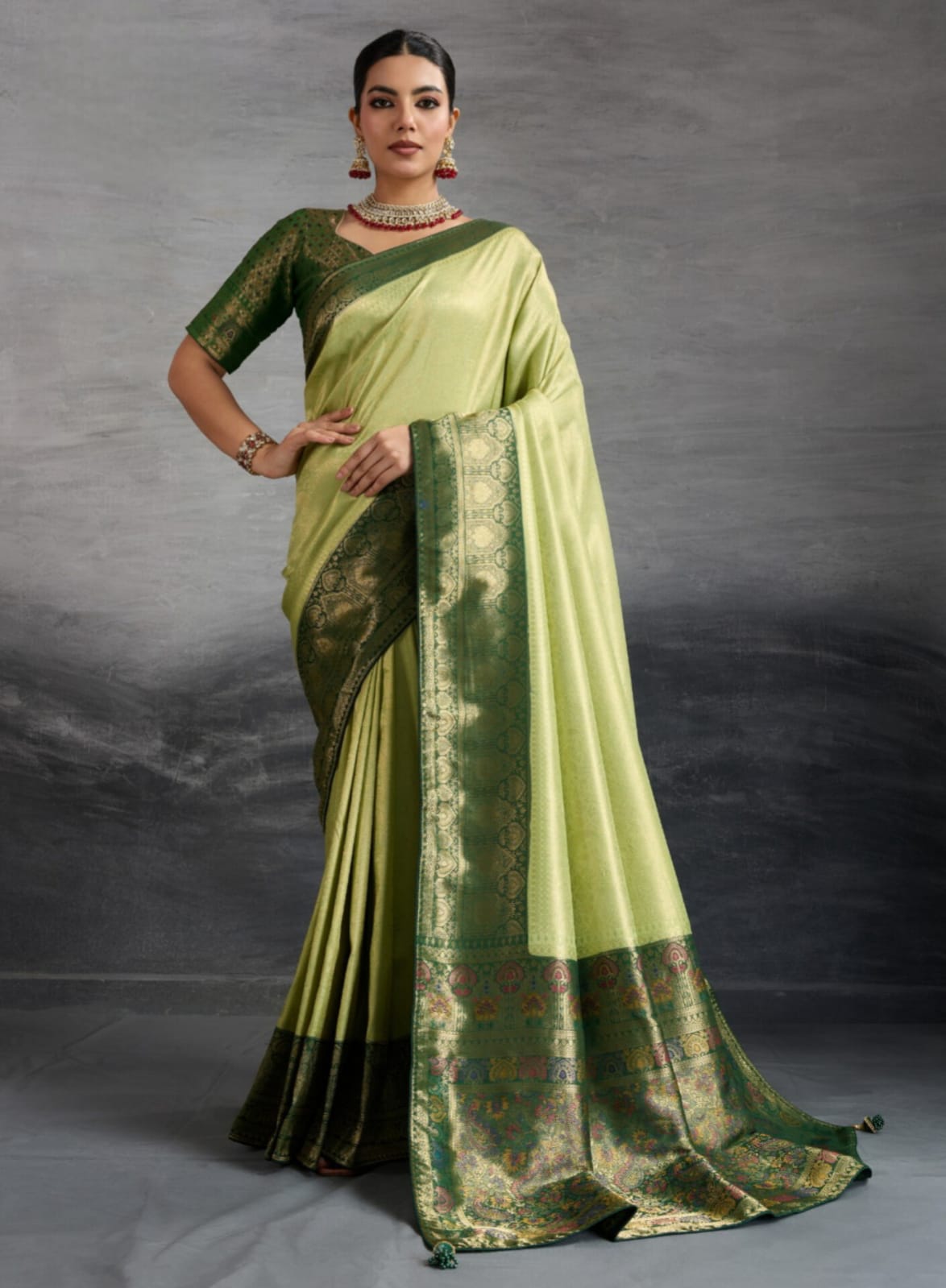 Green Kanjivaram Soft Silk Double Zari Meenakari Saree