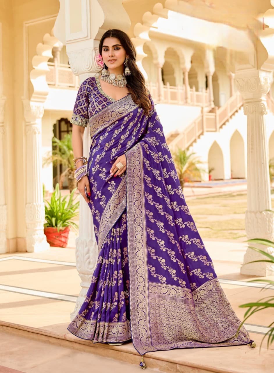 Purple Viscose Ho Bead Work Saree