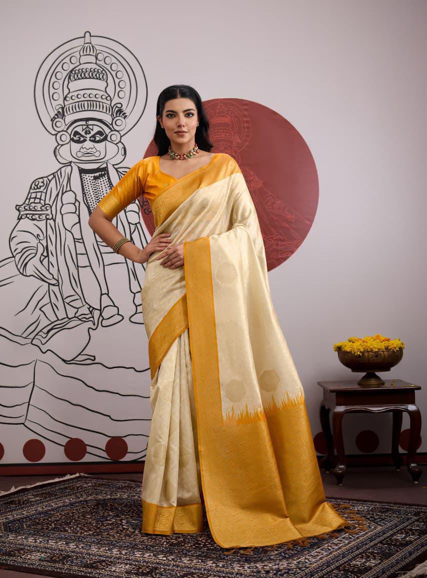 Yellow Handloom Weaving Paper Silk Saree