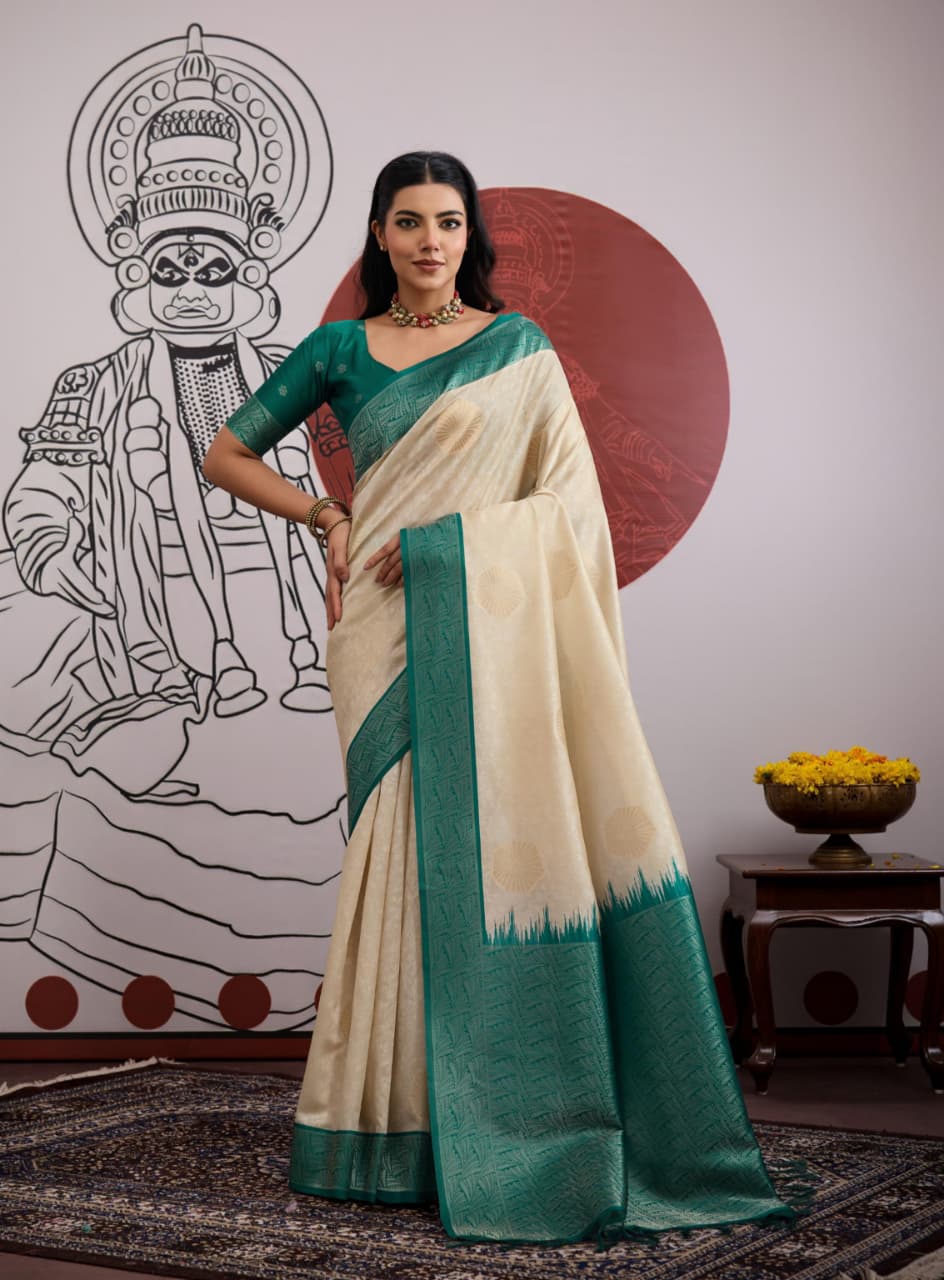 Green Handloom Weaving Paper Silk Saree