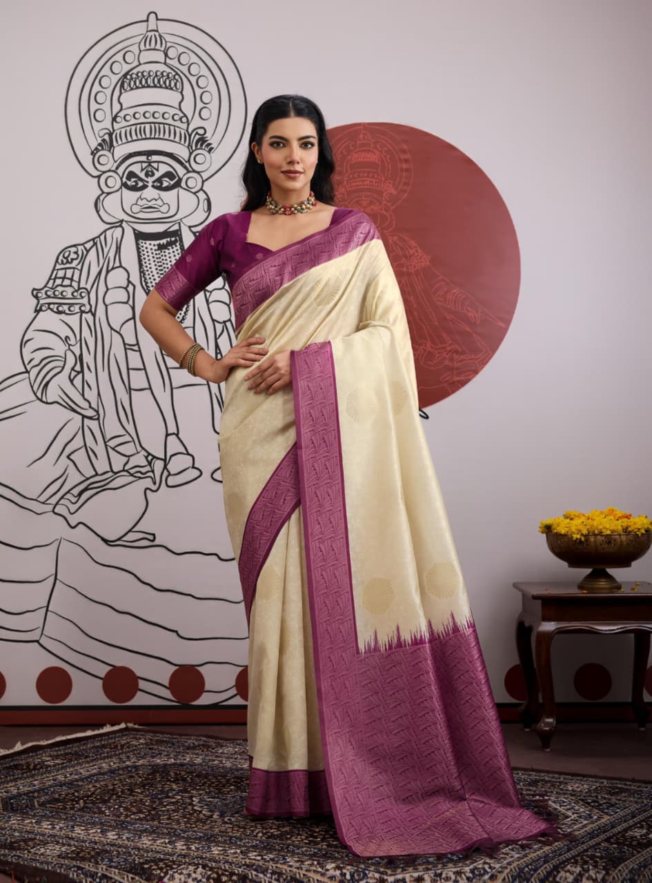 Purple Handloom Weaving Paper Silk Saree