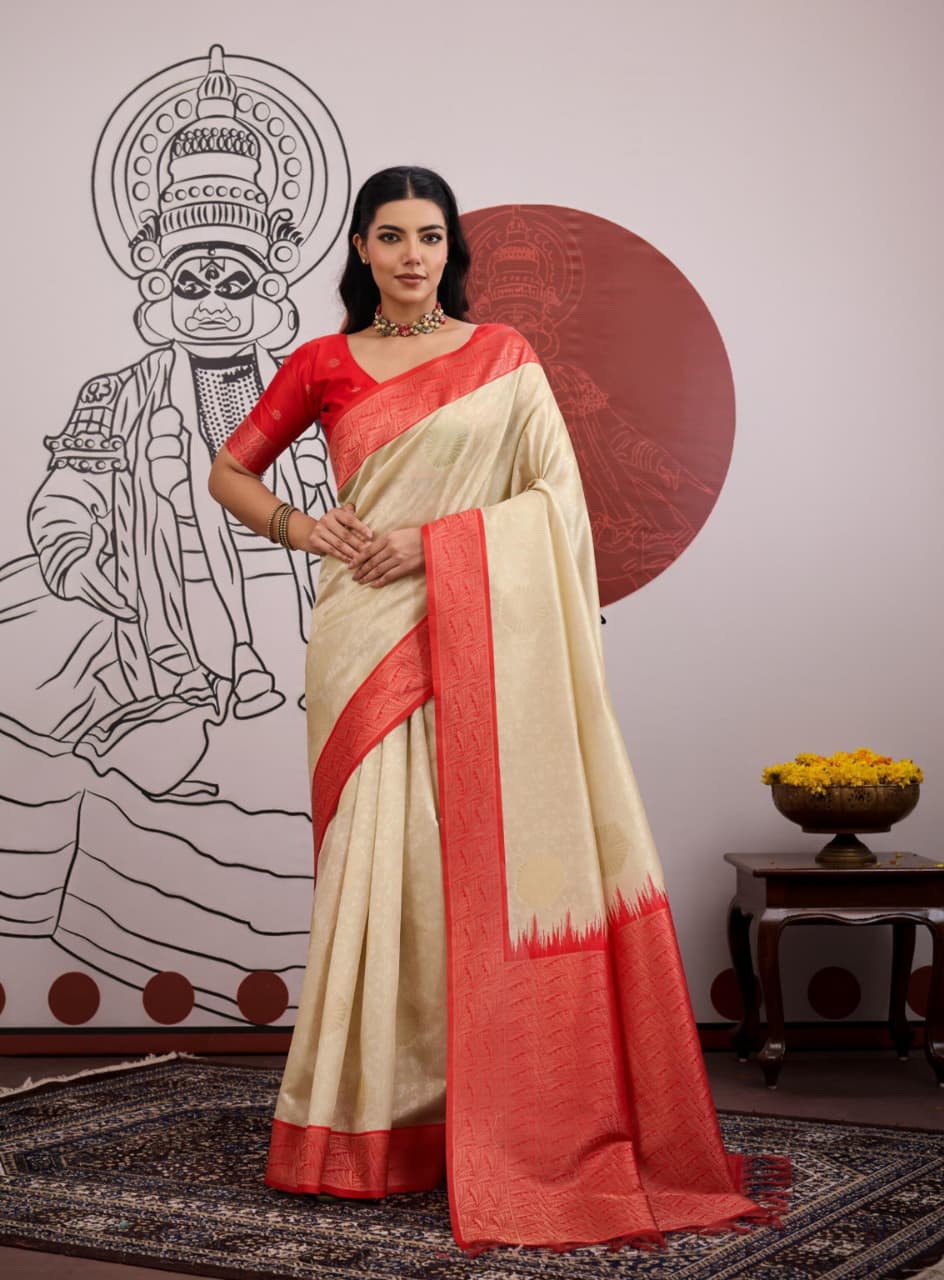 Orange Handloom Weaving Paper Silk Saree