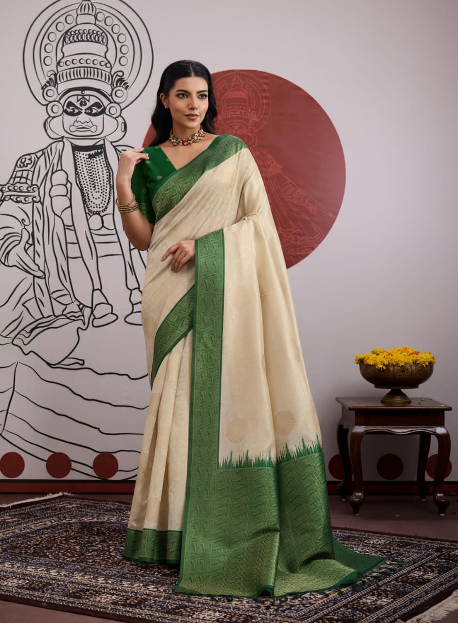 Bottle Green Handloom Weaving Paper Silk Saree