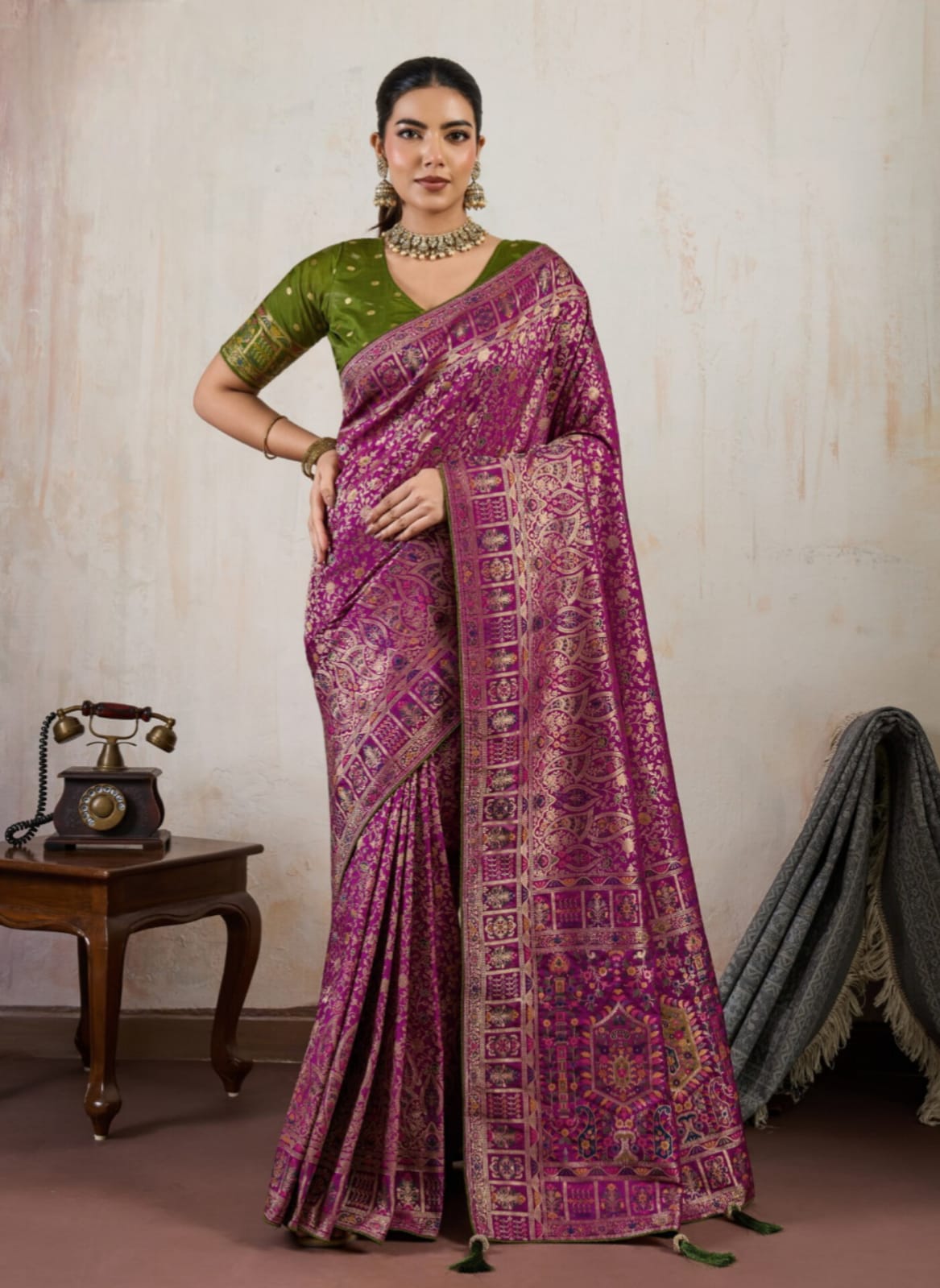 Purple Makhmal Soft Silk Meenakari Weaving Saree