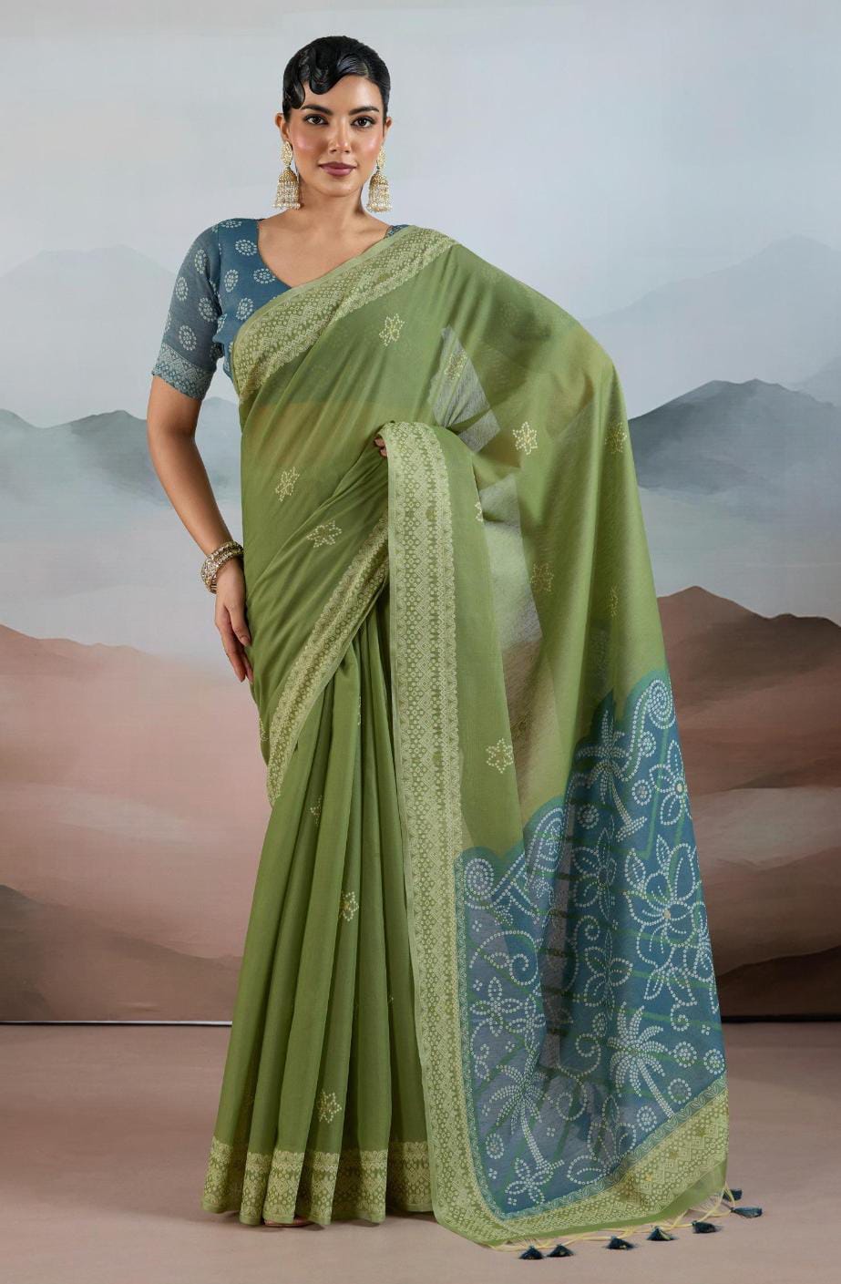 Green Pure Viscose Cotton Handloom Weaving Saree