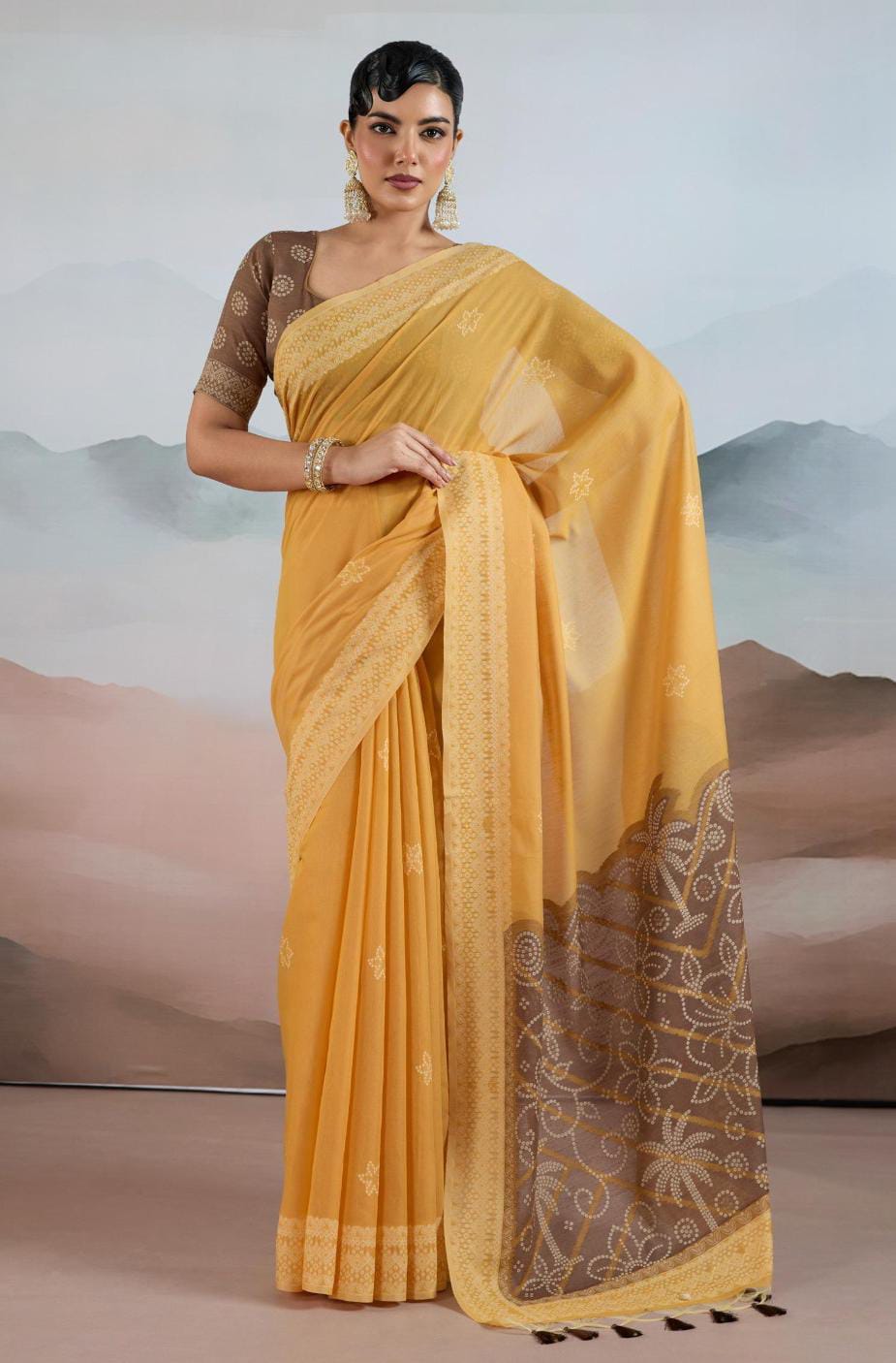 Orange Pure Viscose Cotton Handloom Weaving Saree