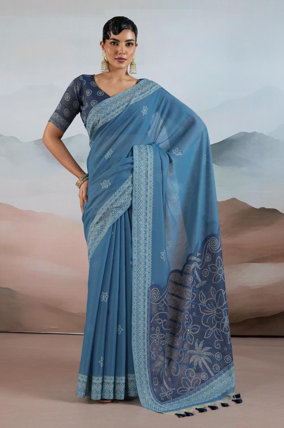 Blue Pure Viscose Cotton Handloom Weaving Saree