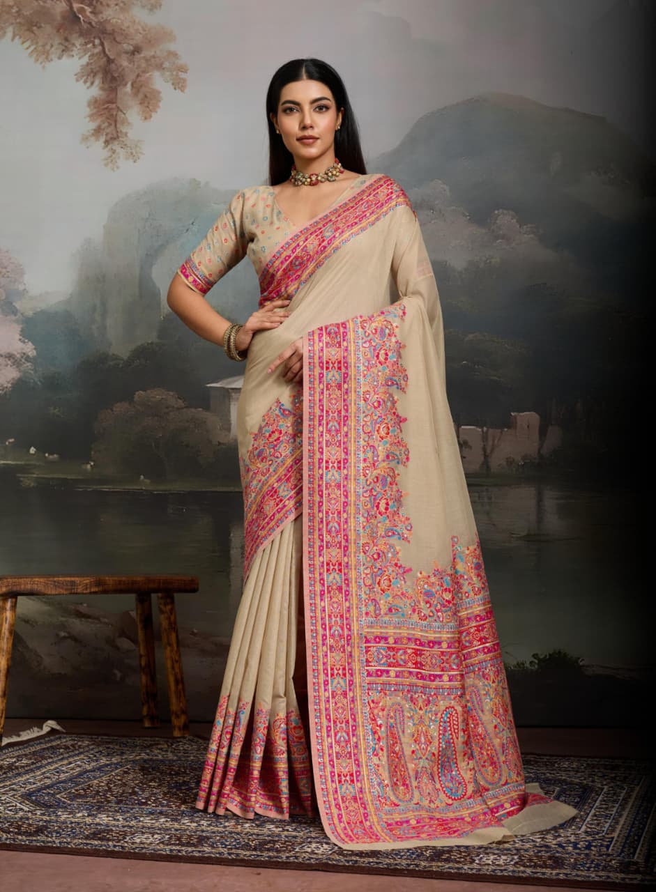 Dusty Rose Modal Cotton Pashmina Weaving Saree