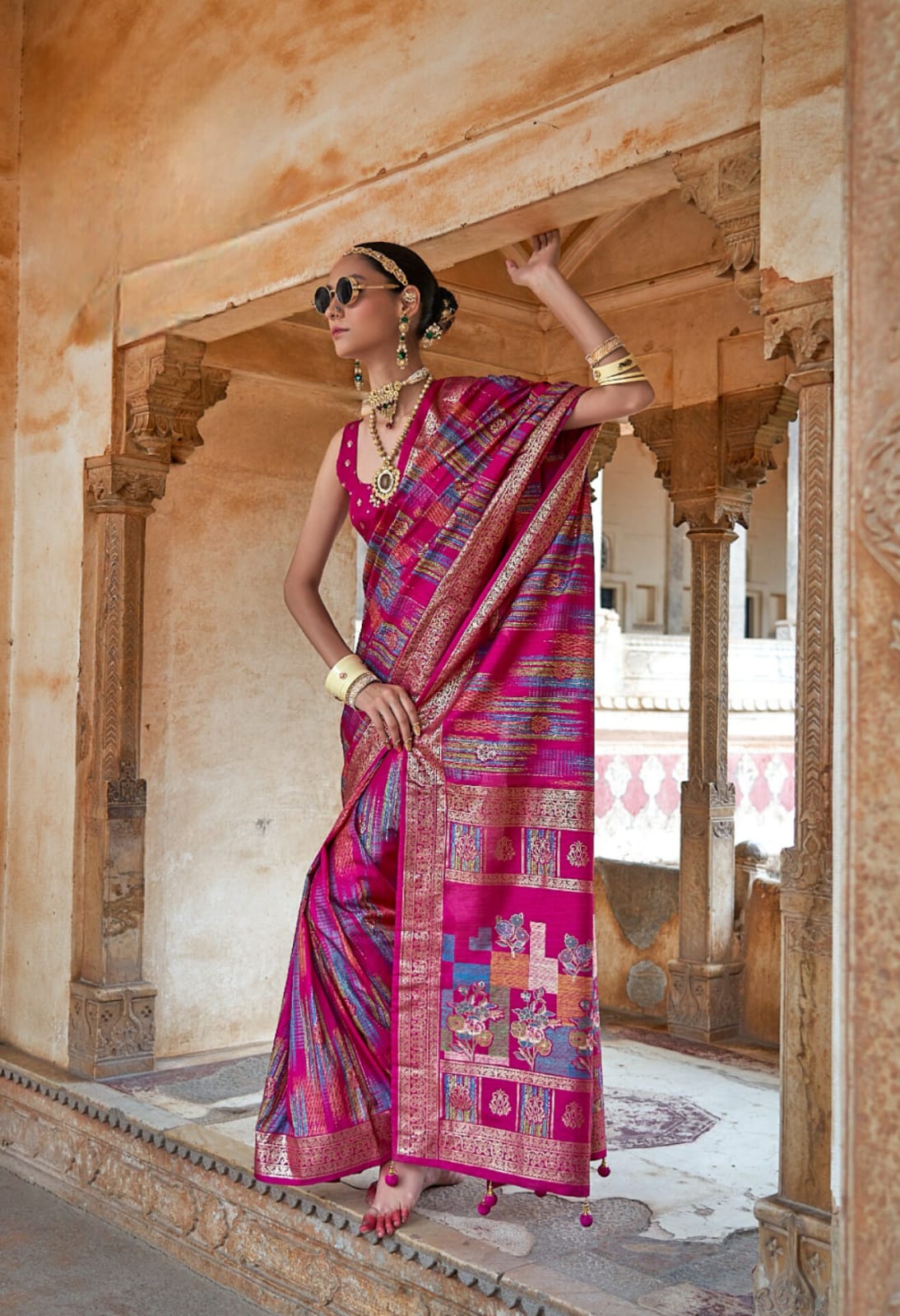 Magenta Mercerizer Sigma Silk Patola Design Saree