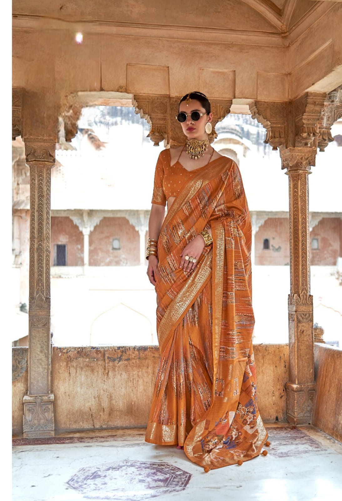 Orange Mercerizer Sigma Silk Patola Design Saree