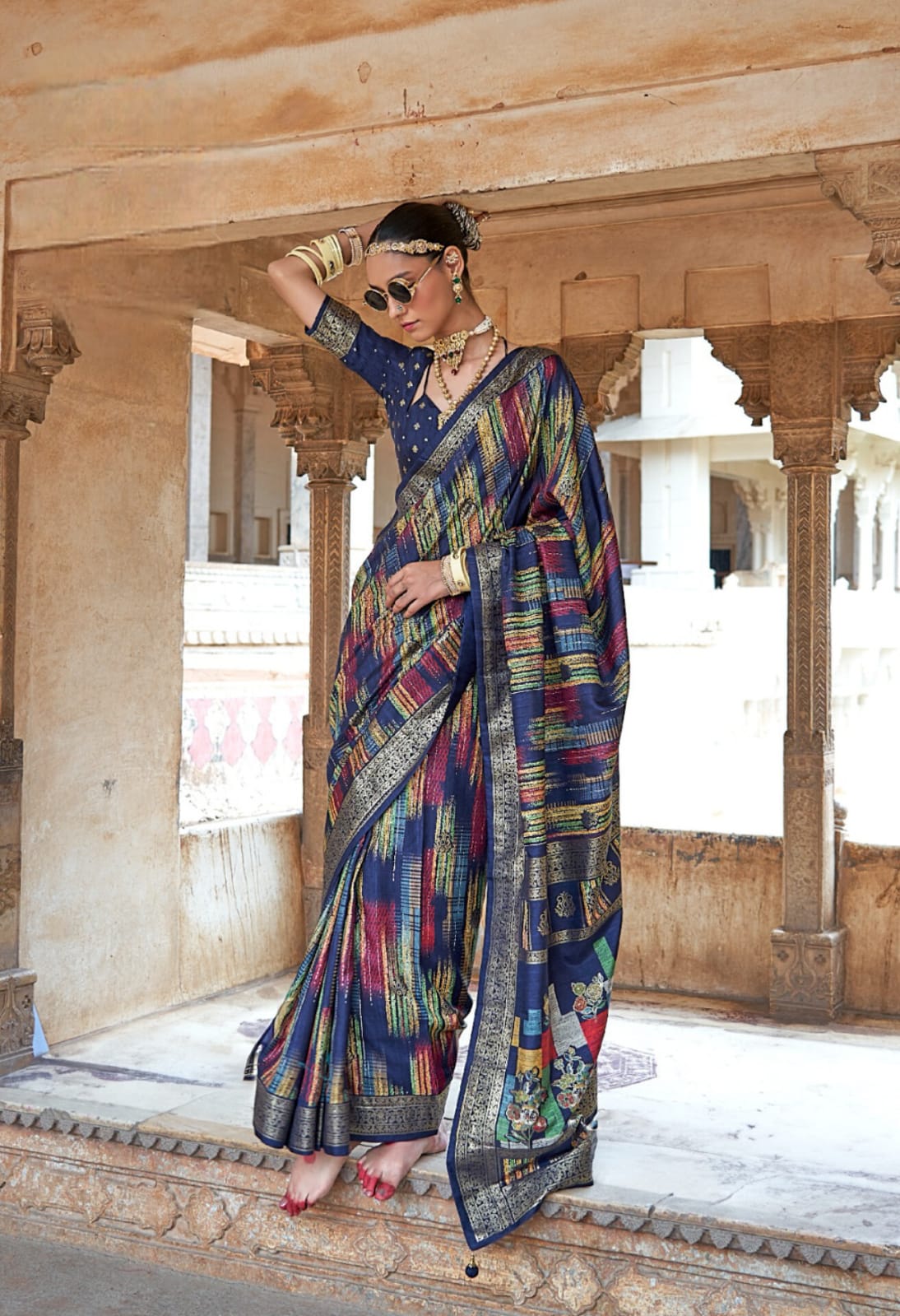 Navy Blue Mercerizer Sigma Silk Patola Design Saree