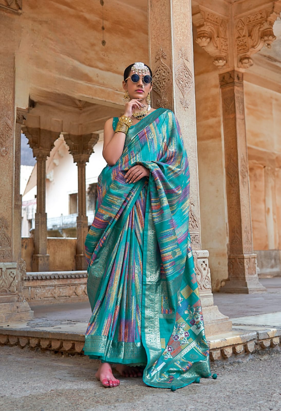 Turquoise Mercerizer Sigma Silk Patola Design Saree